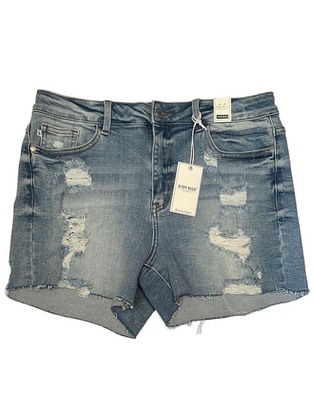 Judy Blue Women's Ripped Jean Shorts Light Blue XL NWT
